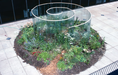 Meg Webster Glass Spiral, 1990 glass, water, plants, soil 86 x 180 x 240 in. (218.4 x 457.2 x 609.6) Price Upon Request