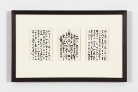 Bruce Conner TRIO 61-26-60, 1975 ink each card: 6 x 4 in. (15.2 x 10.2 cm) frame: 13 1/4 x 21 1/4 in. (33.7 x 54 cm)