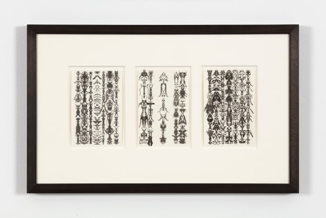 Bruce Conner TRIO 53-12-3, 1975 ink each card: 6 x 4 in. (15.2 x 10.2 cm) frame: 13 1/4 x 21 1/4 in. (33.7 x 54 cm)