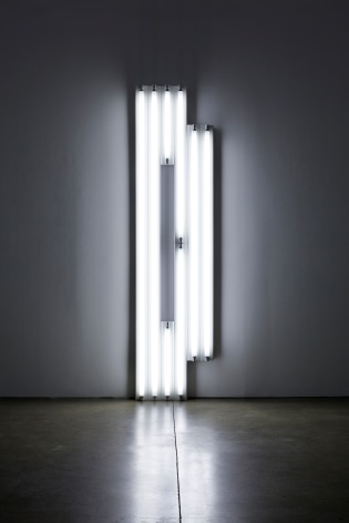 Installation view of Dan Flavin's &quot;monument&quot; for V. Tatlin, from 1967, cool white fluorescent light, 96 x 24 x 4 1/4 in. (243.8 x 61 x 10.8 cm)