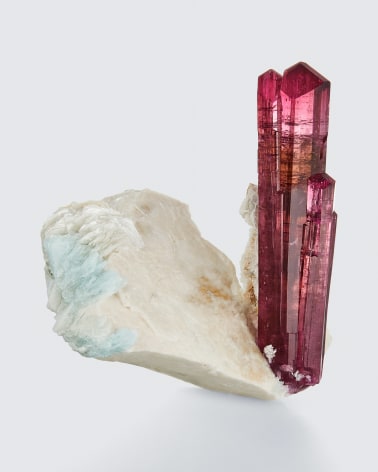 Rubellite with feldspar on white