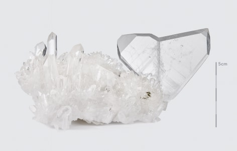 Fine minerall photograph of japan-law twin quartz on white from wilensky exquisite minerals habits exhibition.