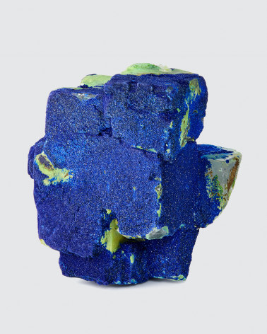 Azurite over Fluorite detail on white background