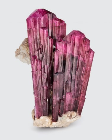 Rubellite Tourmaline on Cleavelandite on white background