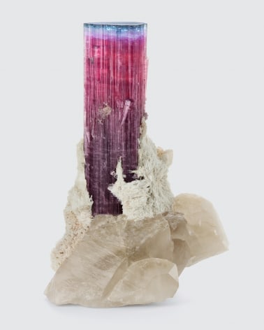 Bluecap Tourmaline on Quartz with Cleavelandite on white background