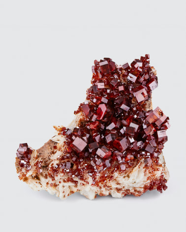 Vanadinite on Barite on white background