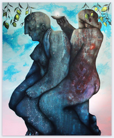 SZAWEŁ PŁ&Oacute;CIENNIK Dino &amp; Cecylia, 2022 acrylic on canvas 71.7 x 59.8 in&nbsp; (182 x 152 cm)