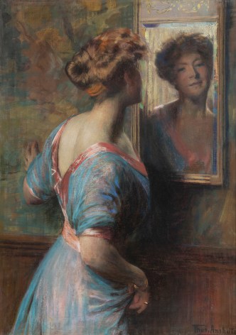 Thomas Anshutz (1851&ndash;1912), &quot;A Passing Glance,&quot; c. 1907. Pastel on canvas, 42 x 30 in.
