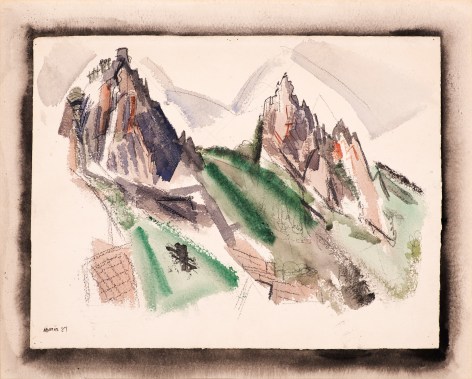 John Marin (1870&ndash;1953), &quot;White Mountain Country, Summer No. 29, Dixville Notch, No. 1,&quot; 1927. Watercolor, graphite, and black chalk on paper, 17 7/8 x 22 1/4 in. (including mount)