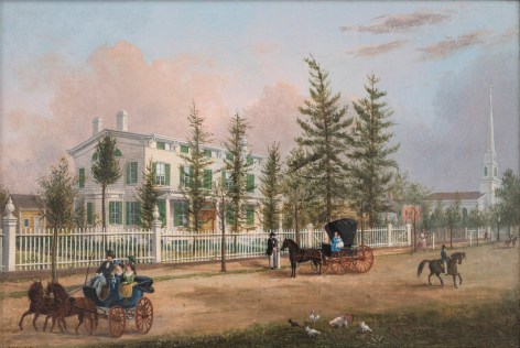 John Evers, Jr. (1794&ndash;1884), &quot;Front Street, Hempstead, New York,&quot; 1870. Oil on canvas, 11 3/4 x 17 in.