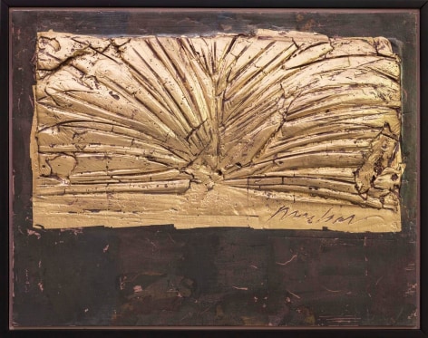Teche moon gold and Asian leaf over mauve and black clay