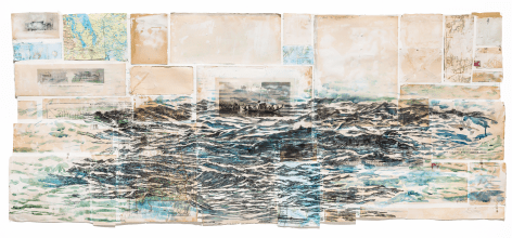 Storm antique papers and maps, grpahite, watercolor on paper