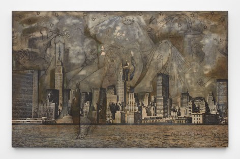 Anita Steckel, NY Skyline on Canvas&nbsp;#5 (Eat Your Power Honey, Before It Grows Cold), c. 1970&ndash;1972