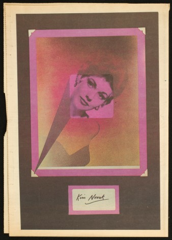 Collaged portrait of Kim Novak with spray paint and her name handwritten along the bottom.