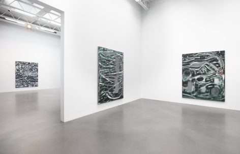 An installation image from Bleckner's show at Petzel Gallery in 2019. The shot features three large rectangular canvases.