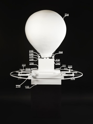 Simon Denny, Amazon delivery drone patent drawing as virtual Rio Tinto mineral globe