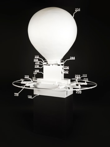 Simon Denny, Amazon delivery drone patent drawing as virtual Rio Tinto mineral globe