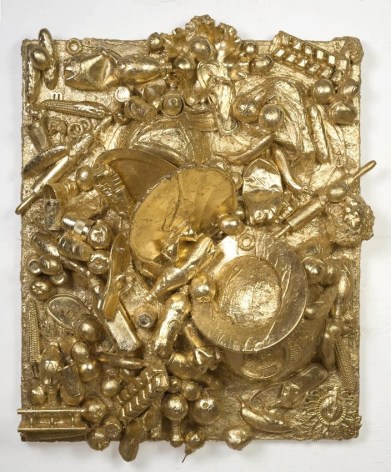 Dynasty 2007 Gold leaf, plaster, paper mach&eacute;, Styrofoam, plastic objects on hollow-core door