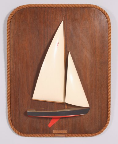 Rigged half Model of a Lightning Class Sail Boat on Backboard