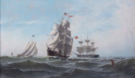 Oil On Canvas Painting of the Ship Albania and Other Vessels circa 1878