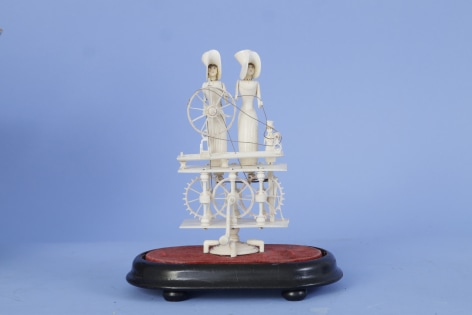 Napoleonic Prisoner-of- War Bone Spinning Jenny with two Women and a Child, Bone Figures