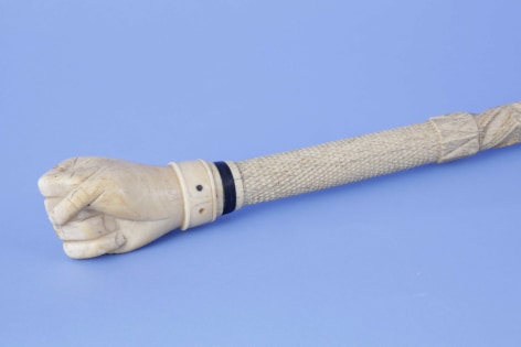Scrimshaw Whale Ivory and Whale Bone Finely Carved Cane With Fist and Cuff, mid-19th century