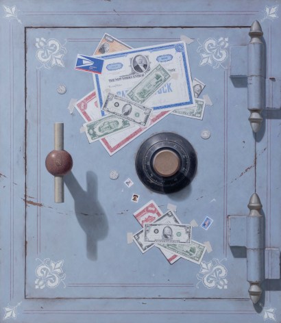 Tromp L'oeil, oil on board, signed and titled on the reverse, &quot;Michael Theise&quot; &quot;Keep it Safe&quot;, circa 1980.