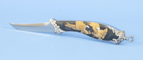 Gold and Silver Knife titled With Deep Relief Gold and silver Inlay Titles &quot;Heaven&quot; By Alex Gev