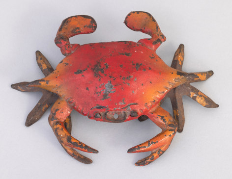 Red Painted Metal Crab Decoy, American early 20th Century