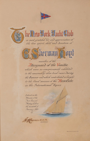 Illuminated Certificate from NYYC to Sherman Hoyt as a Member of the Afterguard of &quot;Vanitie&quot;