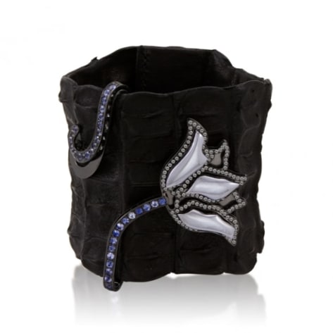 Crocodile Cuff with Black Hematite Tulip with Wrapped Stem