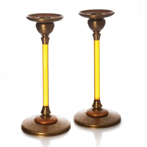 Glass and Copper Candlesticks