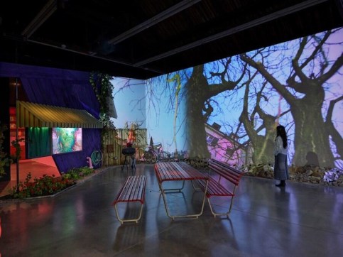 Gallery video installation of a landscape projected onto 2 walls