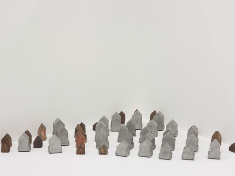 group of sculptures shaped like houses