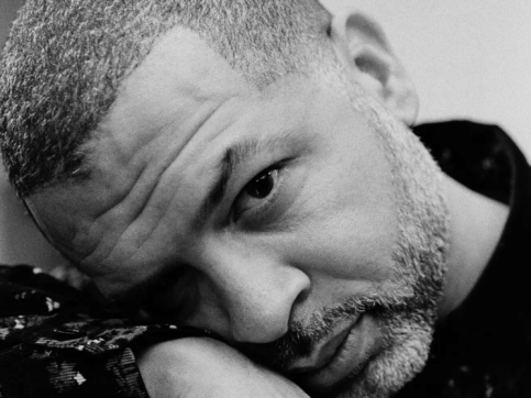 Black and white photograph of the musician Jason Moran