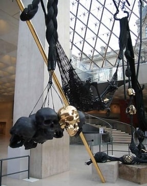 Sculpture installation with skulls