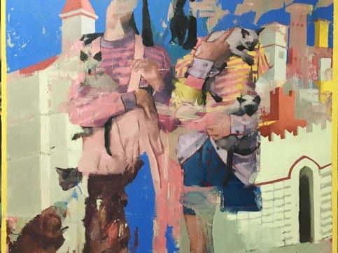 Joseph Lozano, Holding Cats, Oil On Canvas