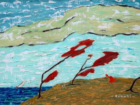 FREDERICK REMAHL (1901-1968), Three Trees, Doll, Sailboat, c. 1940