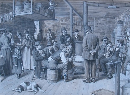 A.B. Frost painting entitled "The Country Store as a Social Centre".
