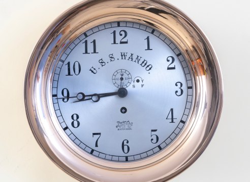 Eight day ship's Clock with the US Navy ships name Engraved &quot;U.S.S. WANDO&quot; circa 1917