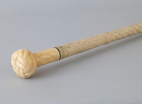 Whale Ivory Cane with Turks Head Grip with Tie Lines Showing