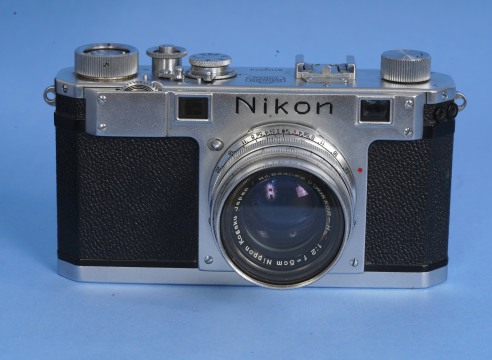 Nikon S Silver Camera Serial Number #6110074 with Nikkor F2 Lens with Original Box , Leather Case, Box and Booklet.