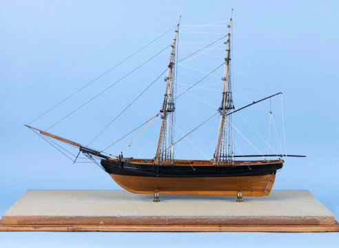Cased H.E. BOUCHER MFG. CO. Fine Scale Model of a merchant Brig, from the Collection of India House American Circa 1925