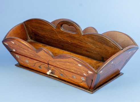 Fancy Sailor Made Mahogany Knife Box with Draw and Ivory Pull, American Circa 1860