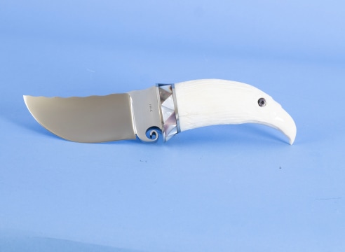 Fixed Blade Knife by Lloyd Hale with Inlaid Pearl Decoration and Whale's Tooth Grip