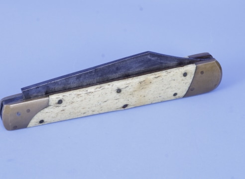 Large Whale Bone Grip Folding Sailors Knife, American Last Quarter 19th Century