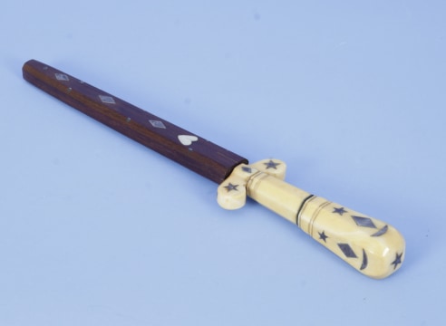 Important Whale Ivory Inlaid Whaleman's Dagger with Scabbard, American circa 1850