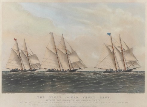 CURRIER &amp; IVES LITHOGRAPH &quot;THE GREAT OCEAN YACHT RACE&quot;