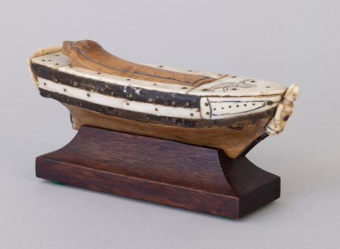 Handsome POW Carved and Inlaid Snuff Box in the form of a Ship's Hull
