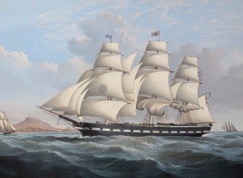 Oil on Canvas Attributed to John Hughes Depicting the Ship Colombia Circa 1850.